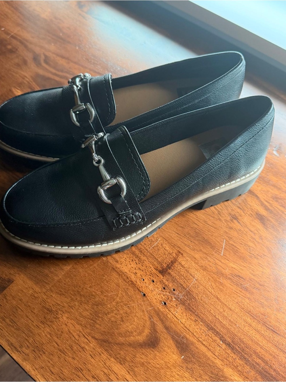 Women’s Black Moccasin Loafers with Silver Bit Accent